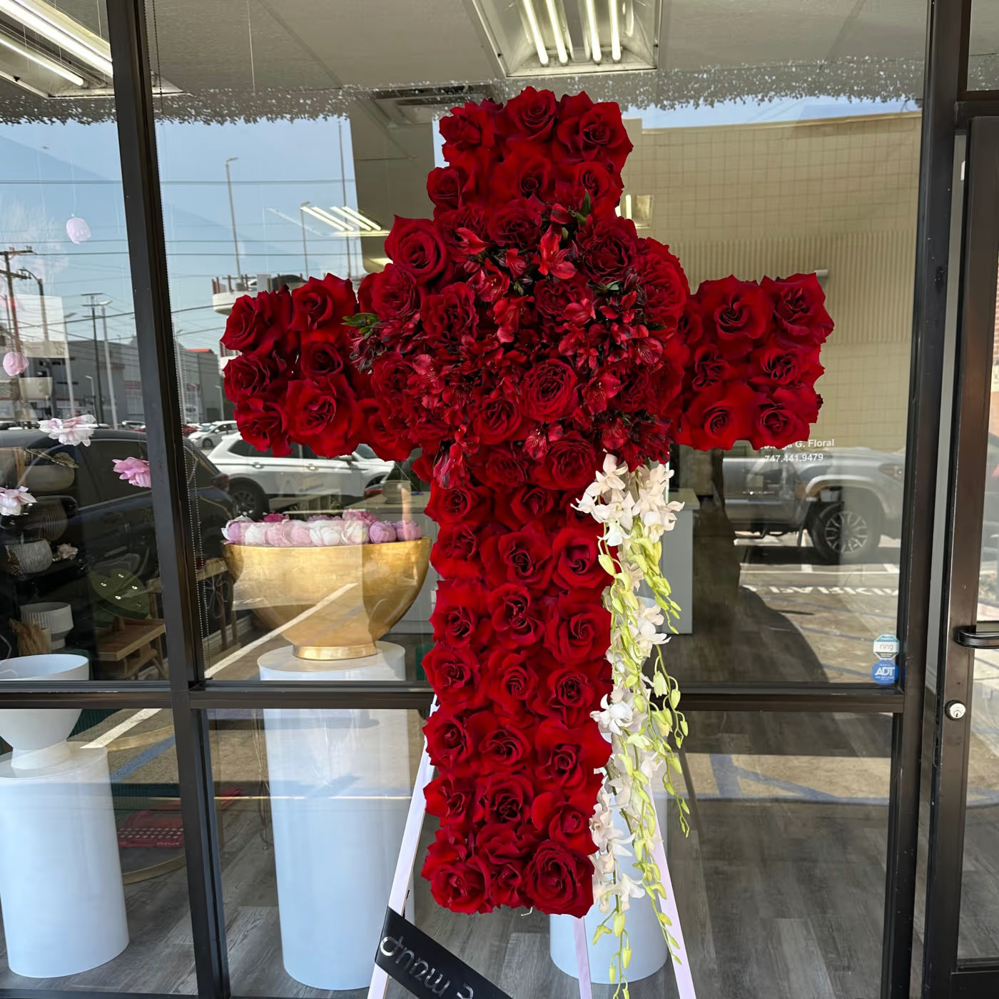 Cross Wreath with Red Roses & Carnations