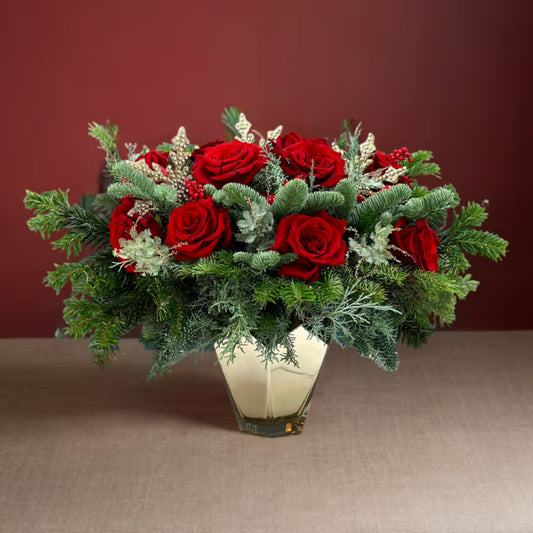 Be Merry Vase- Red Roses