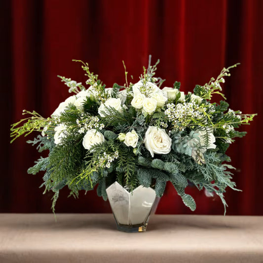 Be Merry Vase- White Roses