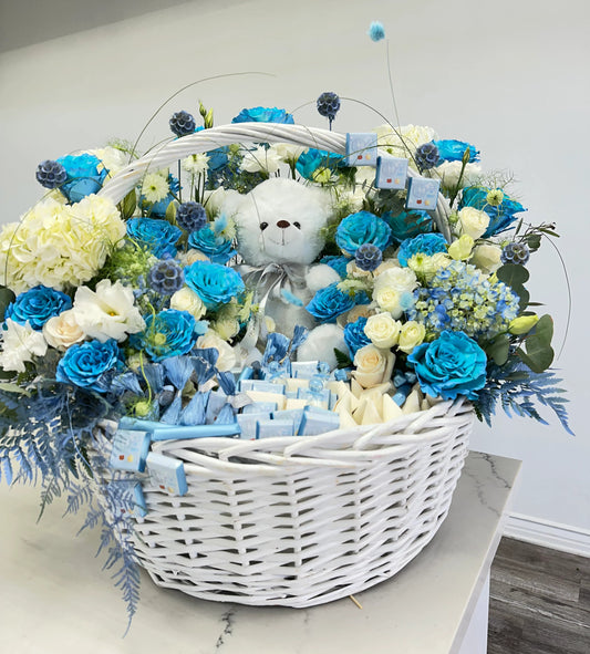 Baby Boy Blue Chocolate Basket