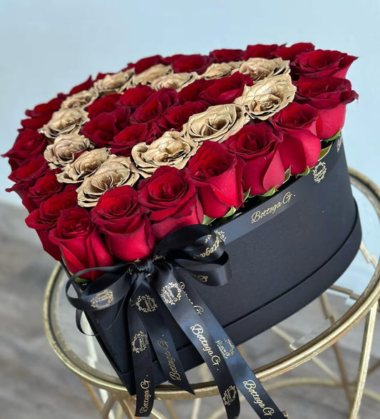 Heart Box with Red and 24K Gold Roses